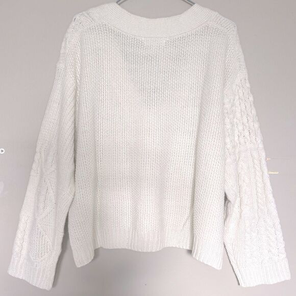 By the River Cream V-neck Cable Knit Sweater Cardigan Size Medium - Picture 5 of 5